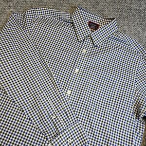 UNTUCKit Mens Large Gingham Check‎ Button Down Shirt Blue Green Wrinkle Free